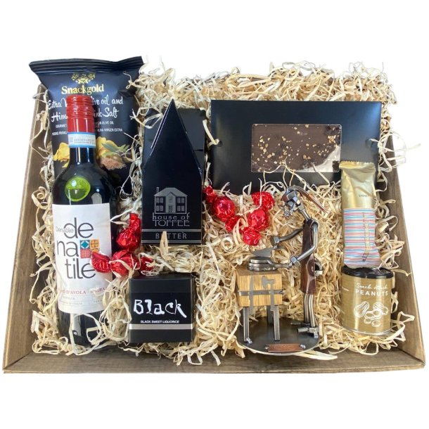 Gavekurv med metalfigur - Kvindelig Butiksslagter - Vin og hygge