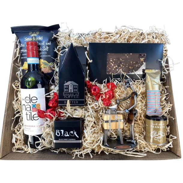 Gavekurv med metalfigur - Mandlig Butiksslagter - Vin og hygge