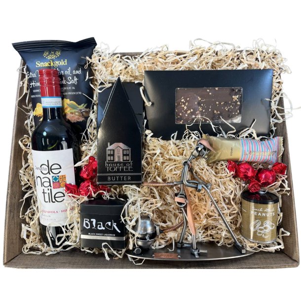 Gavekurv med metalfigur - Mandlig Rengringsassistent - Vin og hygge