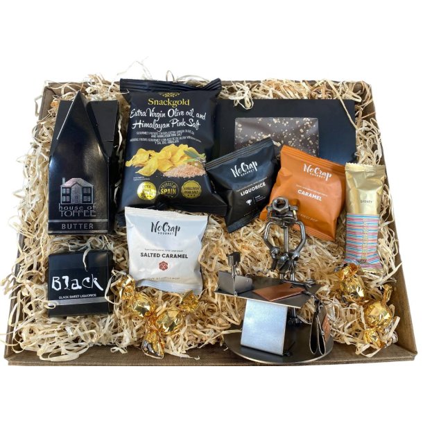 Gavekurv med metalfigur - Butiksassistent - Salgsassistent - Mand - L�kkerier