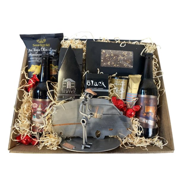 Gavekurv med metalfigur - Varevognschauff�r - Pakkebud - �l og hygge