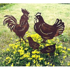 Hane, h�ne og kyllinger � Cortenst�l