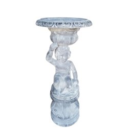Stor metal plantepotte med drengefigur i gr� antik look
