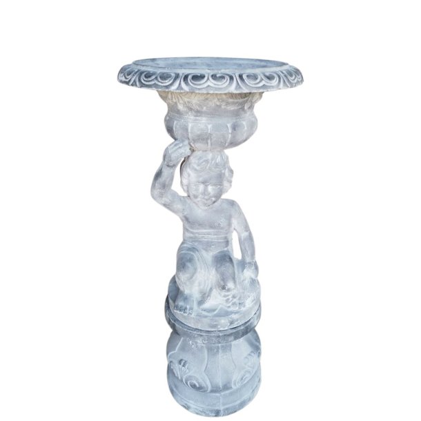 Stor metal plantepotte med drengefigur i gr� antik look