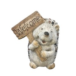 Havefigur pindsvin med velkommen skilt