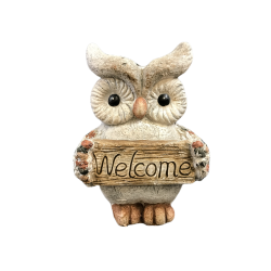 Havefigur ugle med Welcome skilt