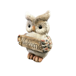 Havefigur ugle med Welcome skilt
