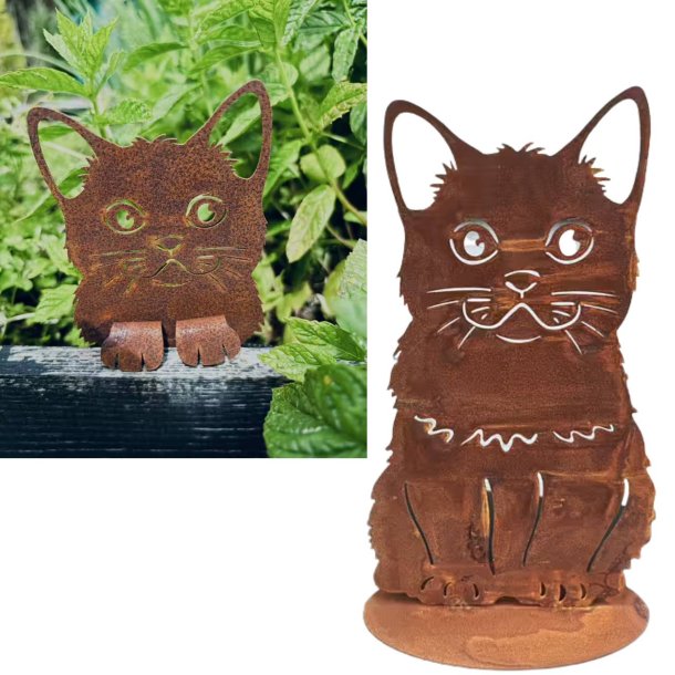 Havefigurer Katte � Cortenst�l � S�t 2 stk.