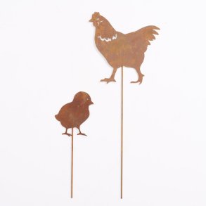 Havespyd  Hne og Kylling  Dekorativt Cortenstl til Haven