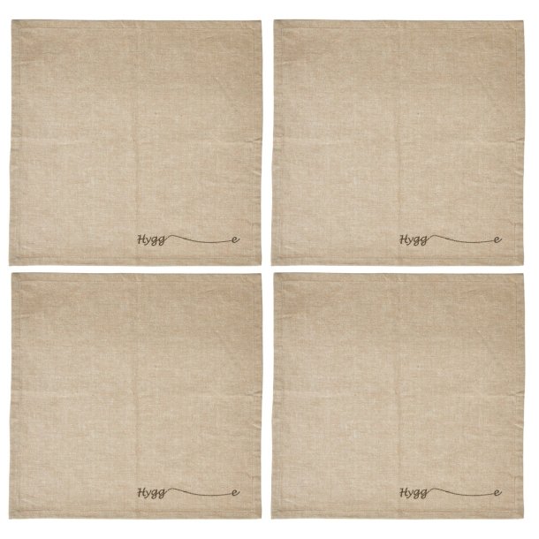 4 Hygge mundservietter i 100% bomuld med broderi 40x40 cm