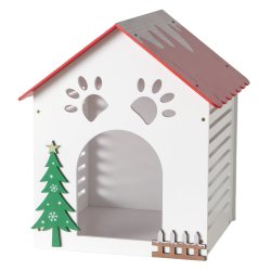Dekorativt julehundehus i cremehvid og r�d H48 cm