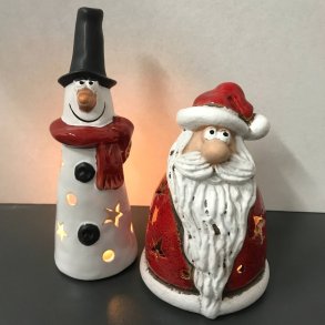 Julestager - Julemand og snemand - Keramik fyrfadsstager