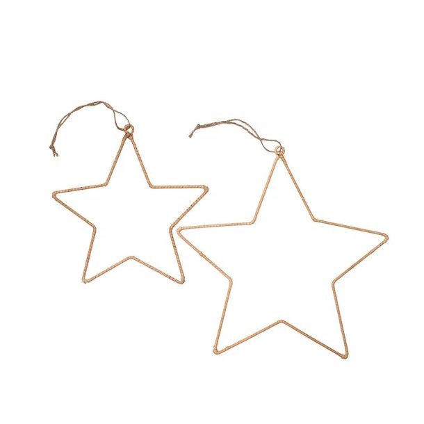 Jute stjerner natur s�t med 2 stk. 27 og 38 cm