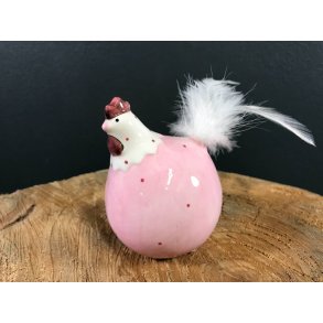 Keramik hane med fjer - Lyserd med prikker 