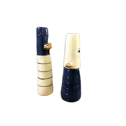 Keramik vaser med ansigter - Gul/Gr bl farver