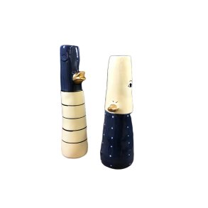 Keramik vaser med ansigter - Gul/Gr bl farver