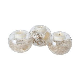 Fyrfadsstager i glas med dekoration - St med 3 stk.