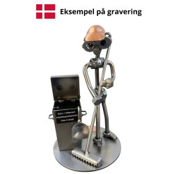 Gavekurv med metalfigur - Serviceassistent - Pedel - �l og hygge