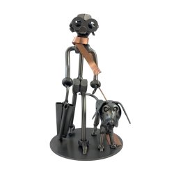 Metalfigur - Mand gr tur med hund