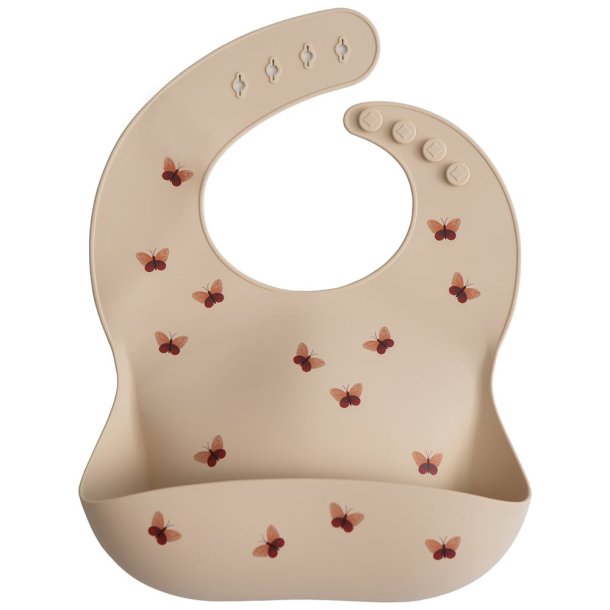 Mushie - Silikone Hagesmk Med Opsamler - Beige Med Sommerfugle