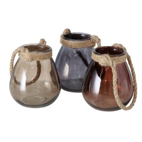 Rustikke fyrfadsstager i farvet glas - St med 3 stk. 