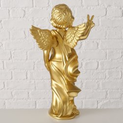 H�ndmalet guld engel i polystone 50 cm