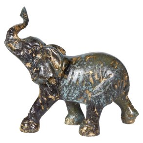 Stor elefantfigur i aluminium antik guld H18 cm