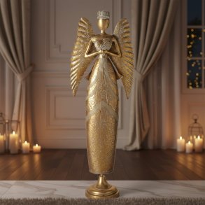Stor metal engel i antik guld H186 cm