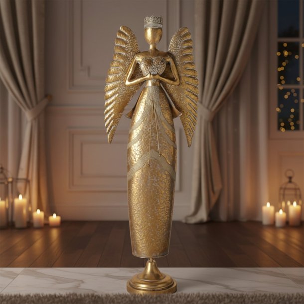 Stor metal engel i antik guld H186 cm