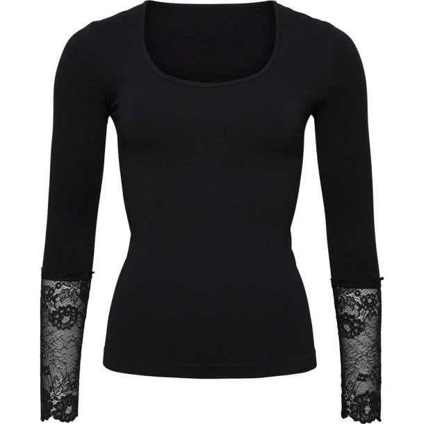 Tim og Simonsen - Bluse med blonde p rmerne - Sort
