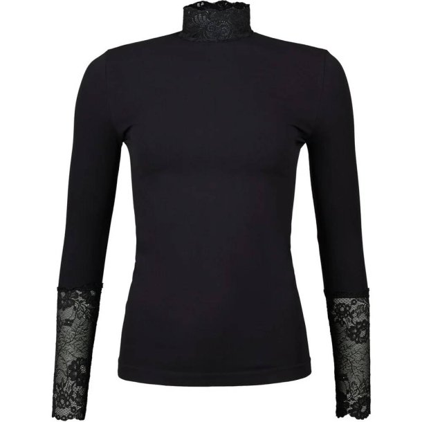 Tim og Simonsen - Bluse med blonder p hals og rmer - Sort 