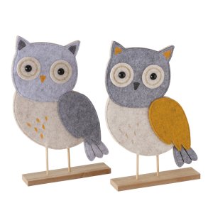 Ugler i filt og tr - St med 2 stk. 