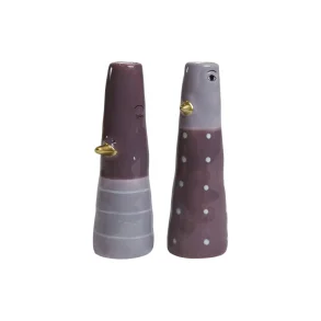 Vaser med ansigter - Keramik vaser i lilla farver - St med 2 stk. 