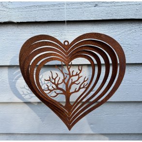 Vindspil � Hjerte med livets tr� - Cortenst�l