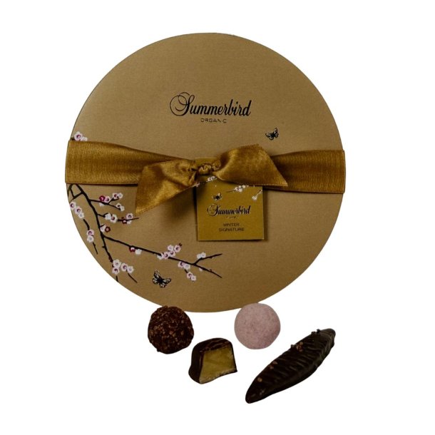 Summerbird Winter Signature rund gylden chokolade�ske med b�nd
