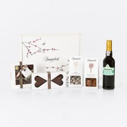 Eksklusiv Summerbird gave�ske med �kologisk chokolade, nougat, marcipanhjerter og Graham's portvin - en smuk julegave