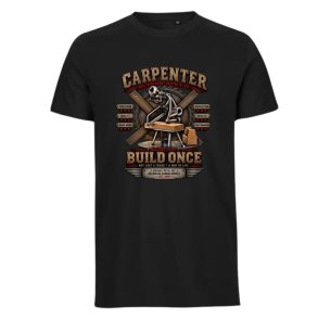 Sort unisex T-shirt til t�mrer med detaljeret t�mrertryk p� forsiden