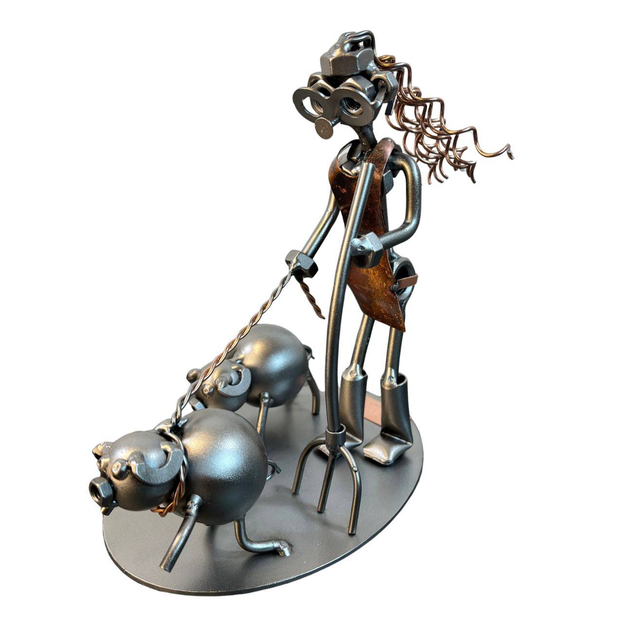 Metalfigur - Svendegave til Metalfigur Kvindelig landmand med grise | Den perfekte gave til den kvindelige landmand