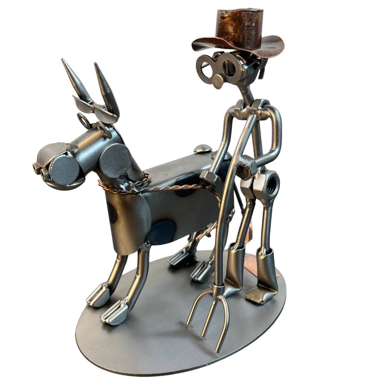 Metalfigur - Svendegave til Metalfigur Landmand med ko | Den perfekte gave til landmanden