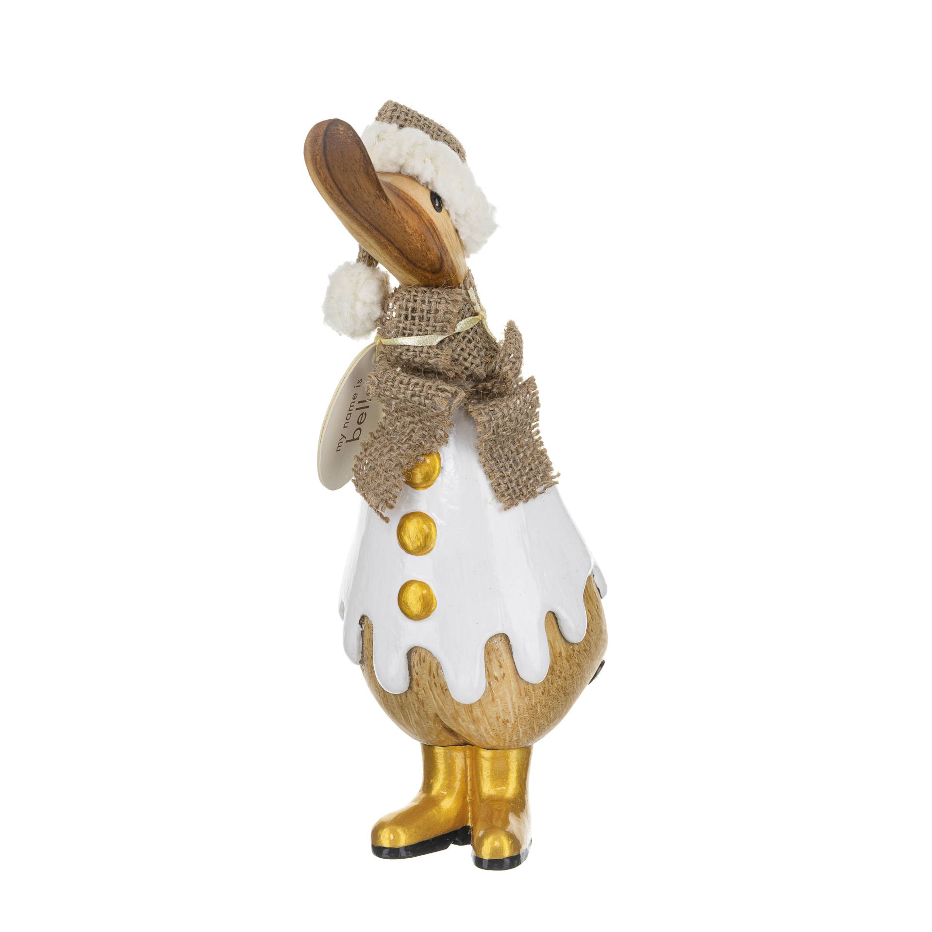 Dcuk juleand 18cm - i hvidt design med guldknapper og naturdetaljer