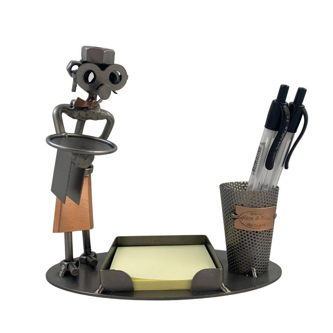 Metalfigur - Tjener m/memo og pen holder.